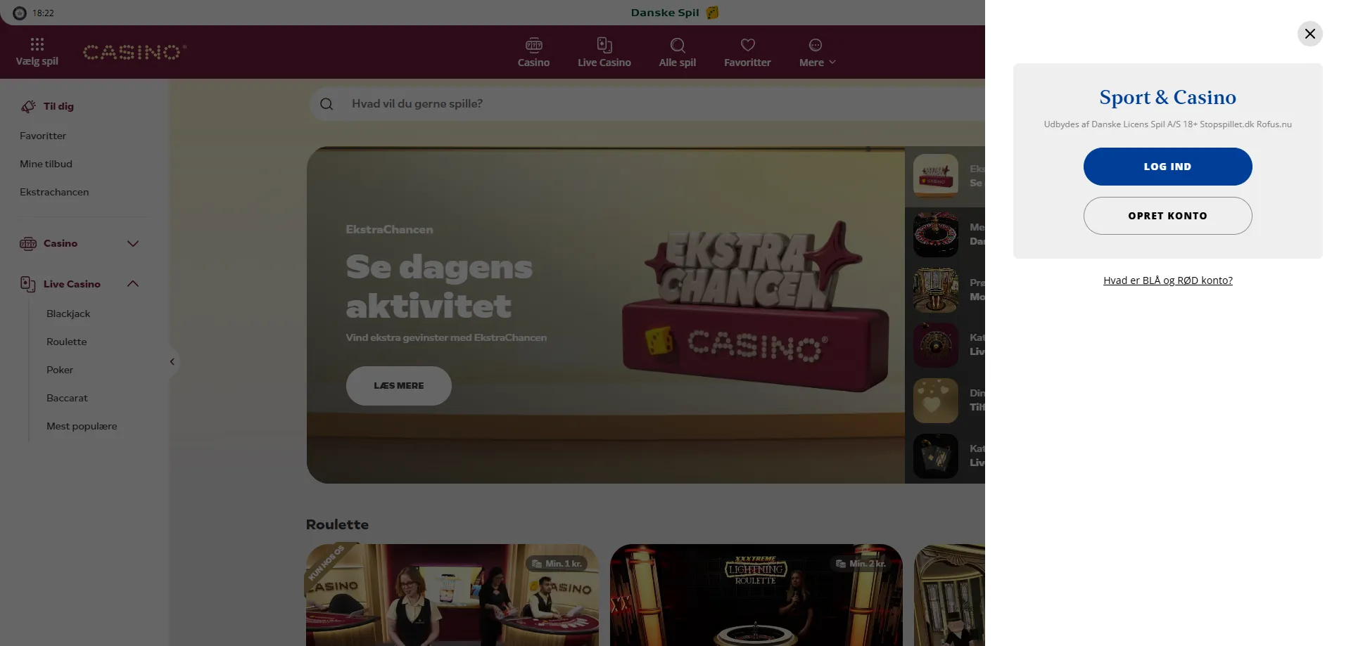 DanskeSpil Casino kontooversigt med indbetaling og udbetalingsgrænser