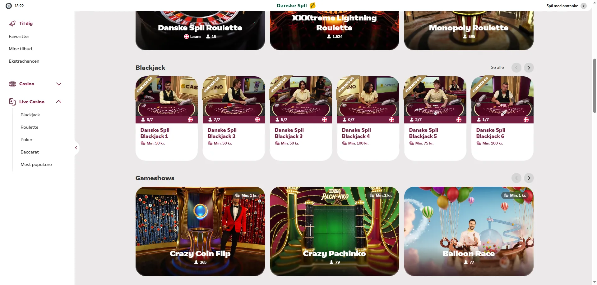 DanskeSpil Casino live casino – professionelle dealere og rigtige bordspil